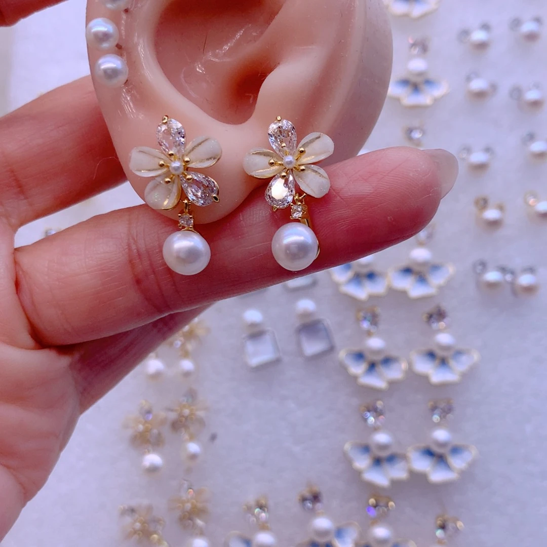 合金淡水珍珠耳饰