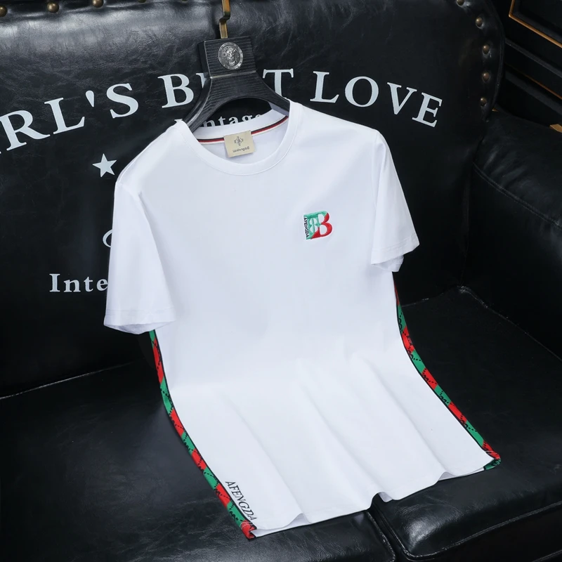 约文库费高端时尚春夏季男士短袖T恤大码显瘦打底衫潮牌半袖t恤衫