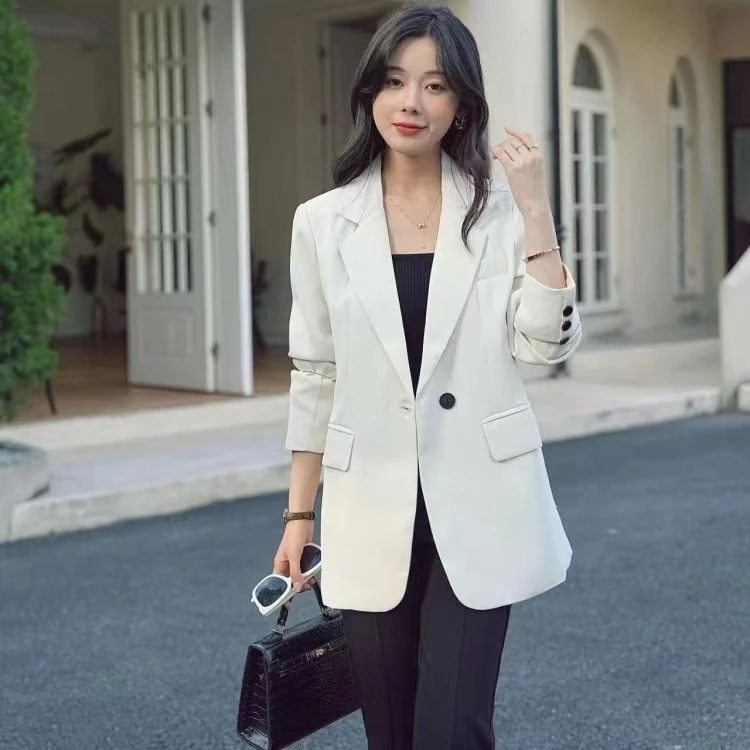H4西装外套女秋季春秋休闲韩版宽松网红小个子女装西服流行港风