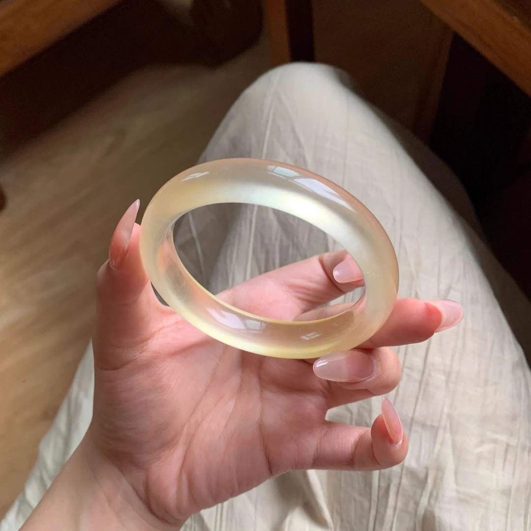 香槟金天然手镯女款冰种金丝玉正品扁条玛瑙玉髓蜂蜜水墨镯子