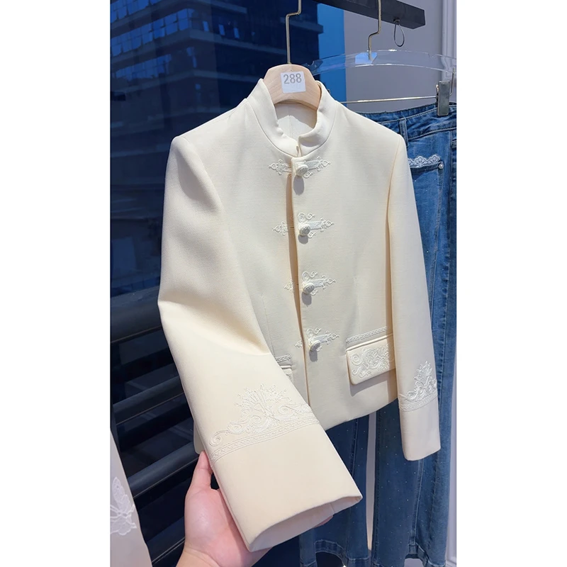 【孤品丝毛白外套】新中式国风丝毛米白外套