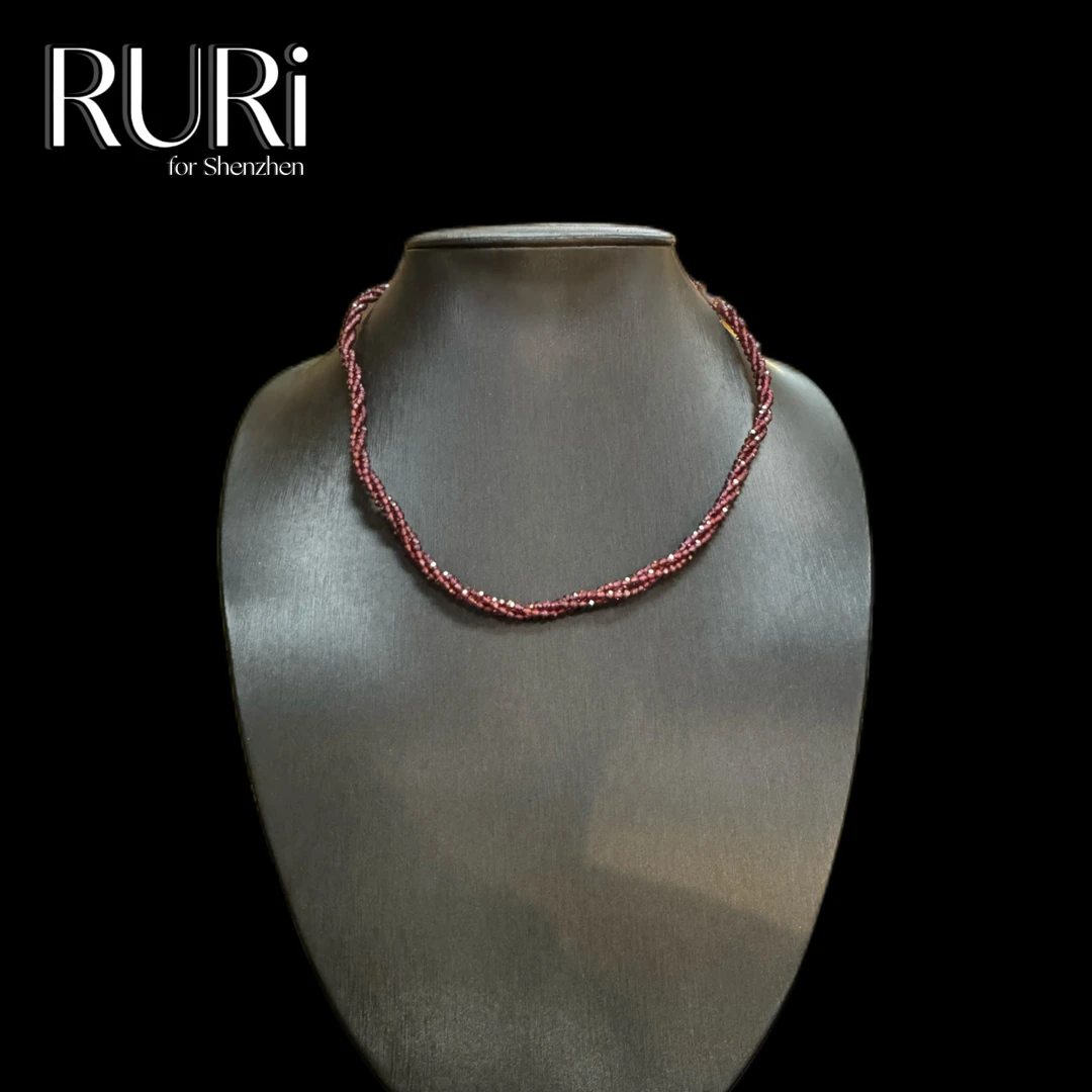 水晶项链 复古多股石榴红项链套装 SJ250060