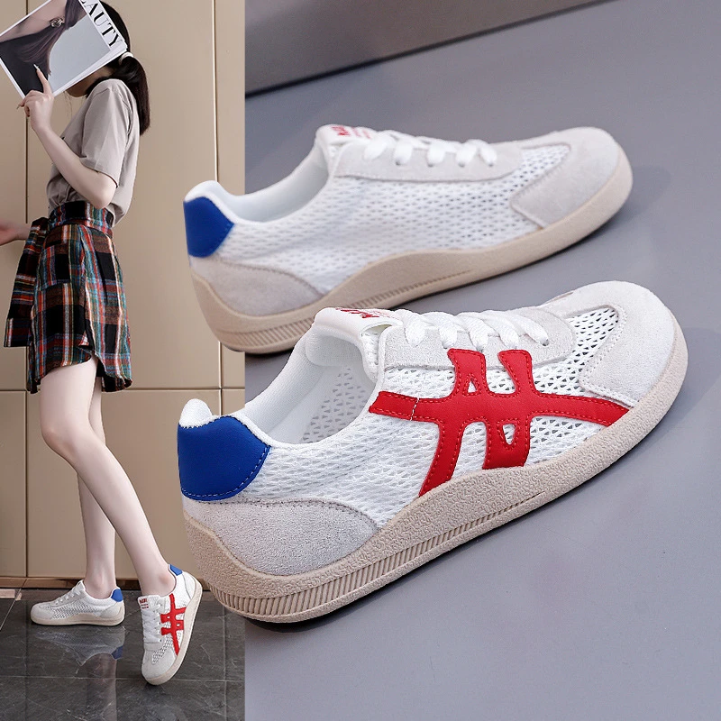 2025夏季新款网面透气薄底拼色小白女鞋休闲圆头运动板鞋女NK-103