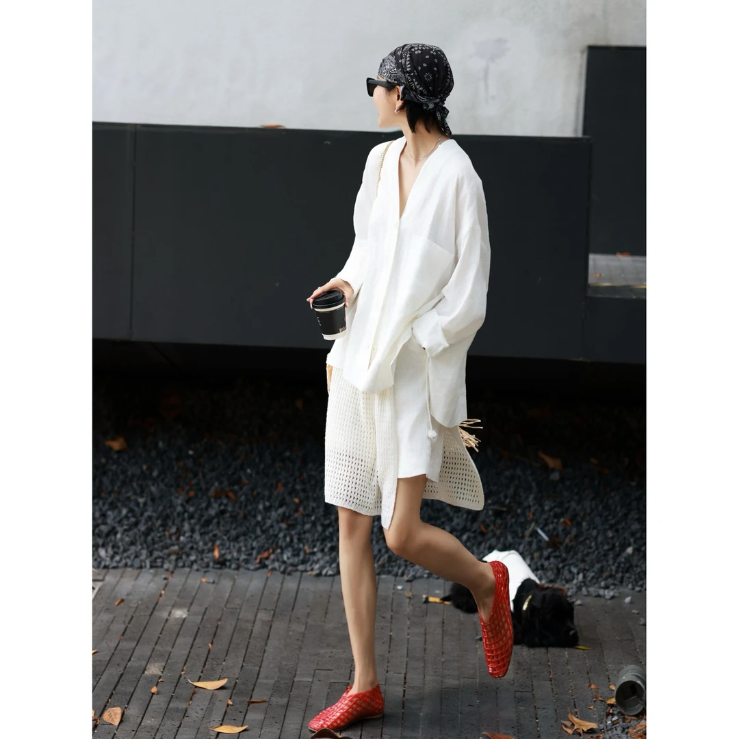 【瓦尔登湖】法国进口雨露麻V领衬衫 短裤 5色套装需分开拍