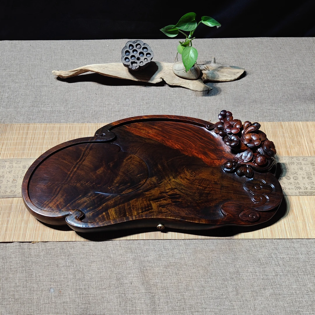 大红酸枝实木手工茶盘中式女士雕刻花卉款茶盘茶台古典，尺寸52*27