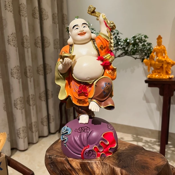 象牙果如意弥勒玄关博古架茶室手工艺雕刻摆件30*12*10cm