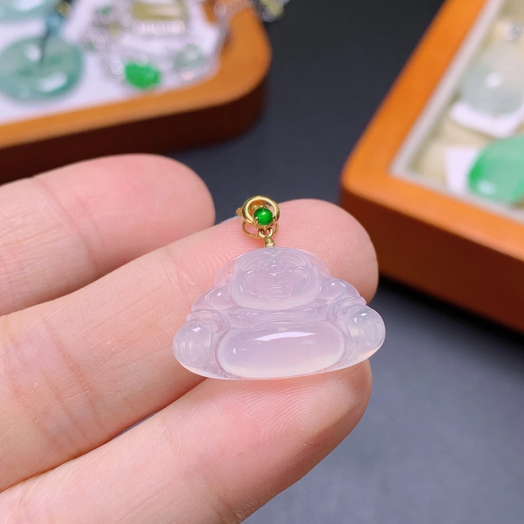 缅甸天然a货翡翠冰种佛公揭阳精品翡翠吊坠