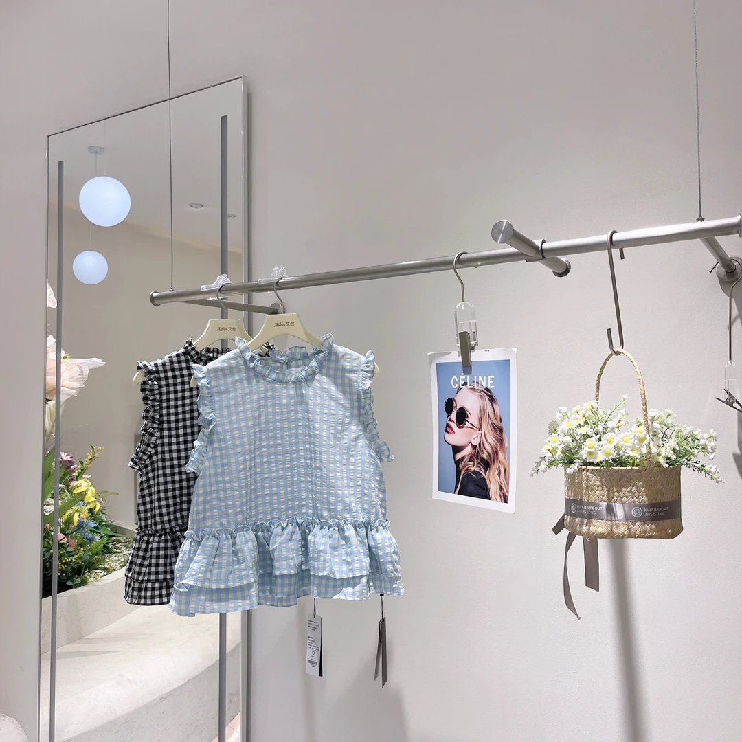 艾然 夏季新款韩系时尚小清新格子无袖衬衫女36y5