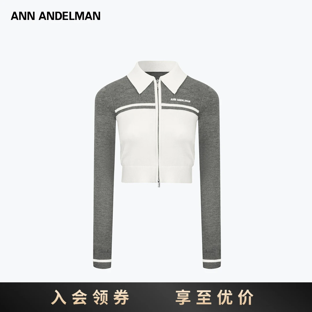 ANNANDELMAN25秋冬撞色薄毛织开衫针织上衣