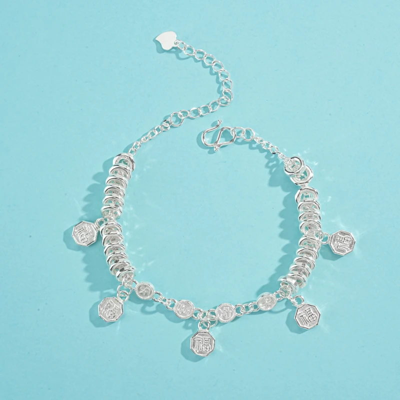 足银脚链 足银999五福平安喜乐脚链盘缠夏日新品