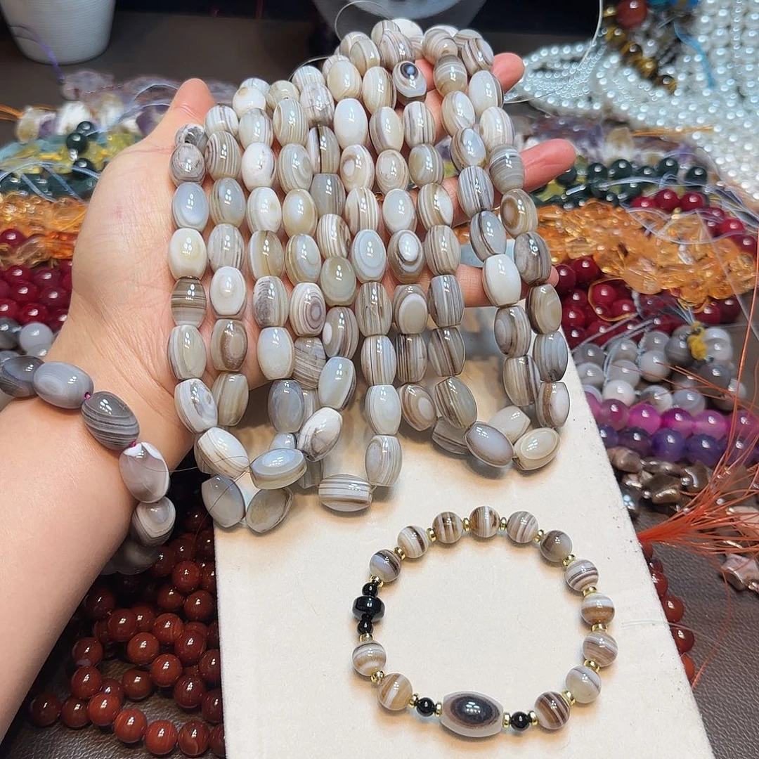 玛瑙/玉髓合金珠宝半成品12✖️16mm千层玛瑙枣珠一条