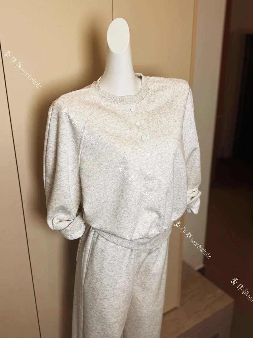 【龚作狂workahoic】设计款花灰色卫衣套装三件套 带披肩
