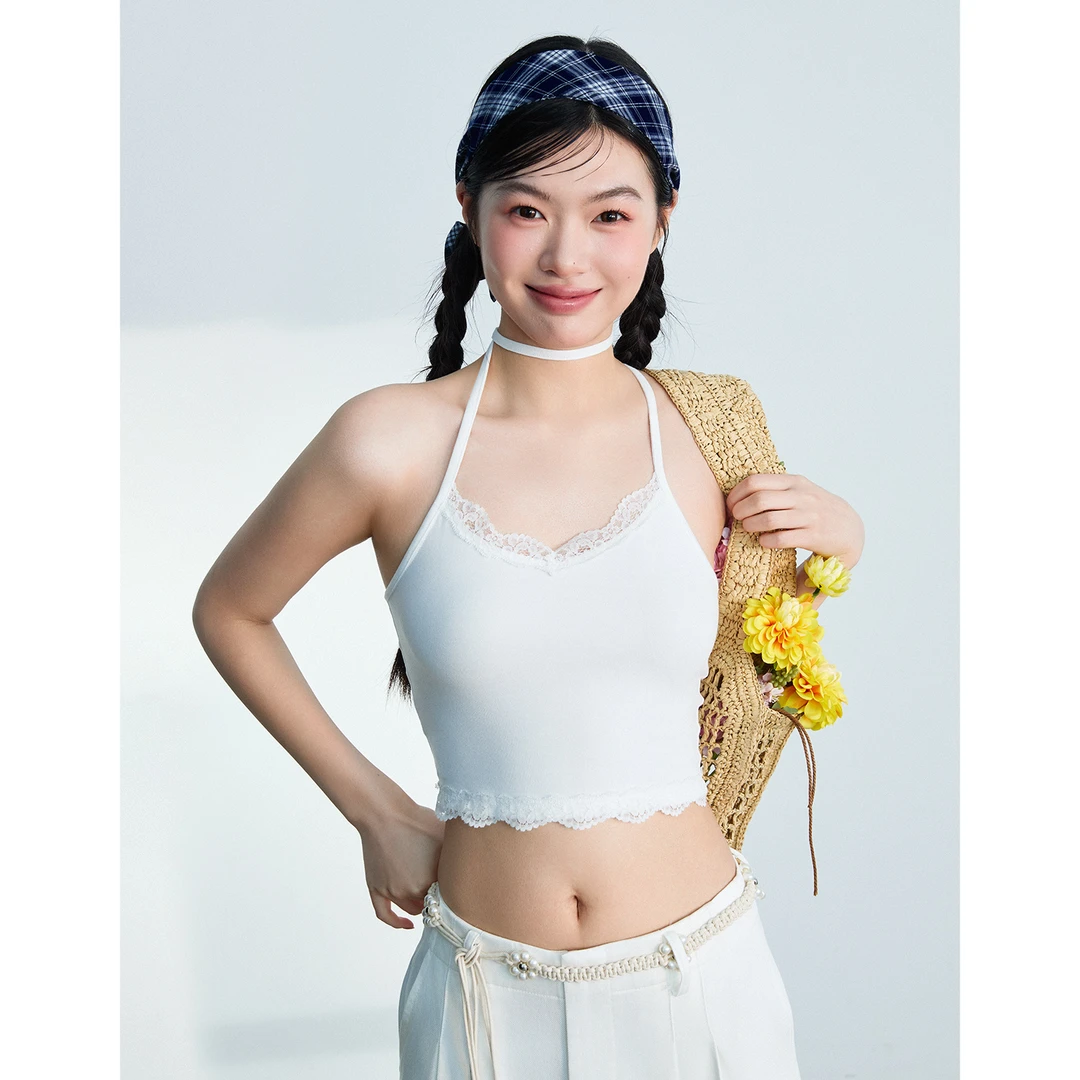 RECOIN R1C蕾丝花边美背文胸一体细吊带背心2025夏季百搭打底内衣