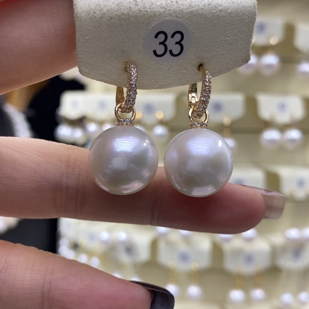 淡水珍珠银S925镶嵌耳饰