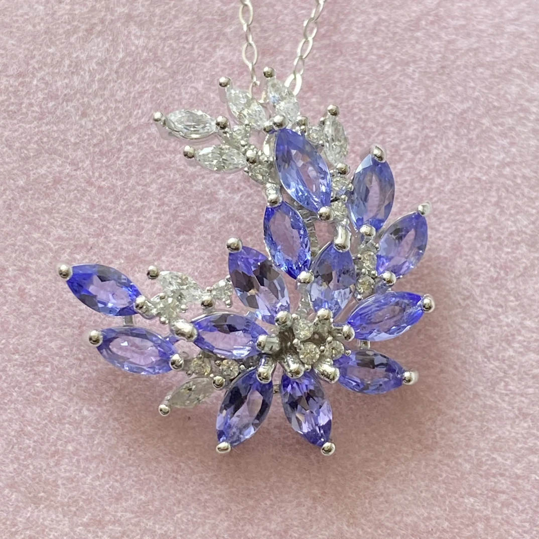 天然坦桑石紫色吊坠s925银不含链轻奢精致满钻时尚百搭一物一证