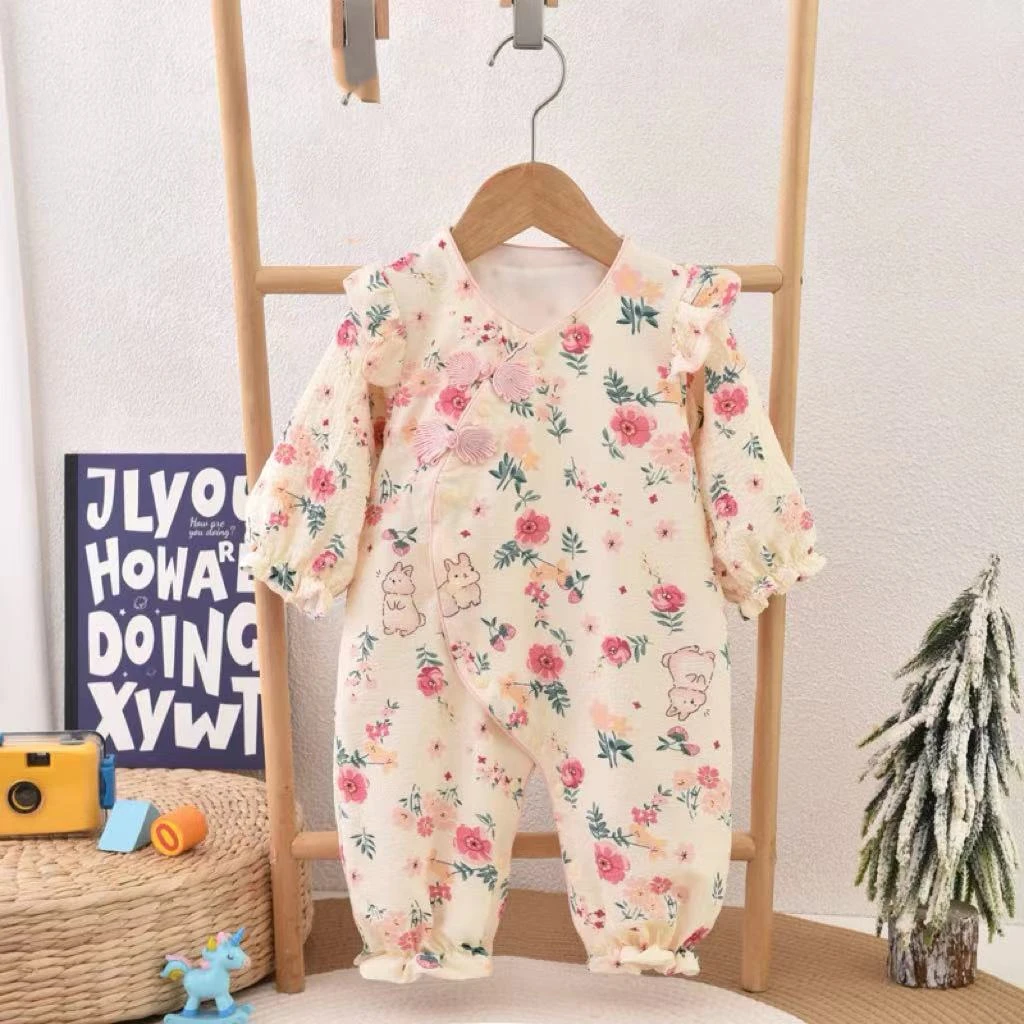 6【轻薄双层】鲜花小兔 闭档哈衣连体衣儿童婴儿印花婴童女童新生儿