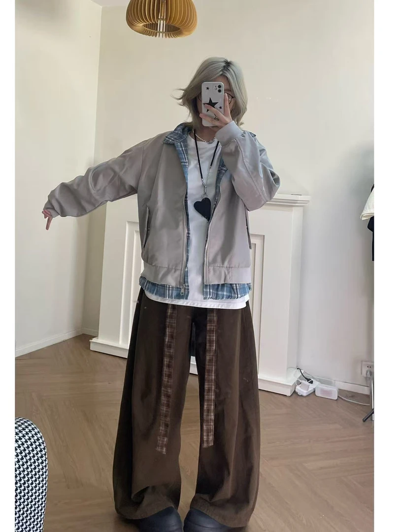 【千禧年糕】美式Cleanfit拼接假俩件法兰绒衬衫ma1翻领夹克外套
