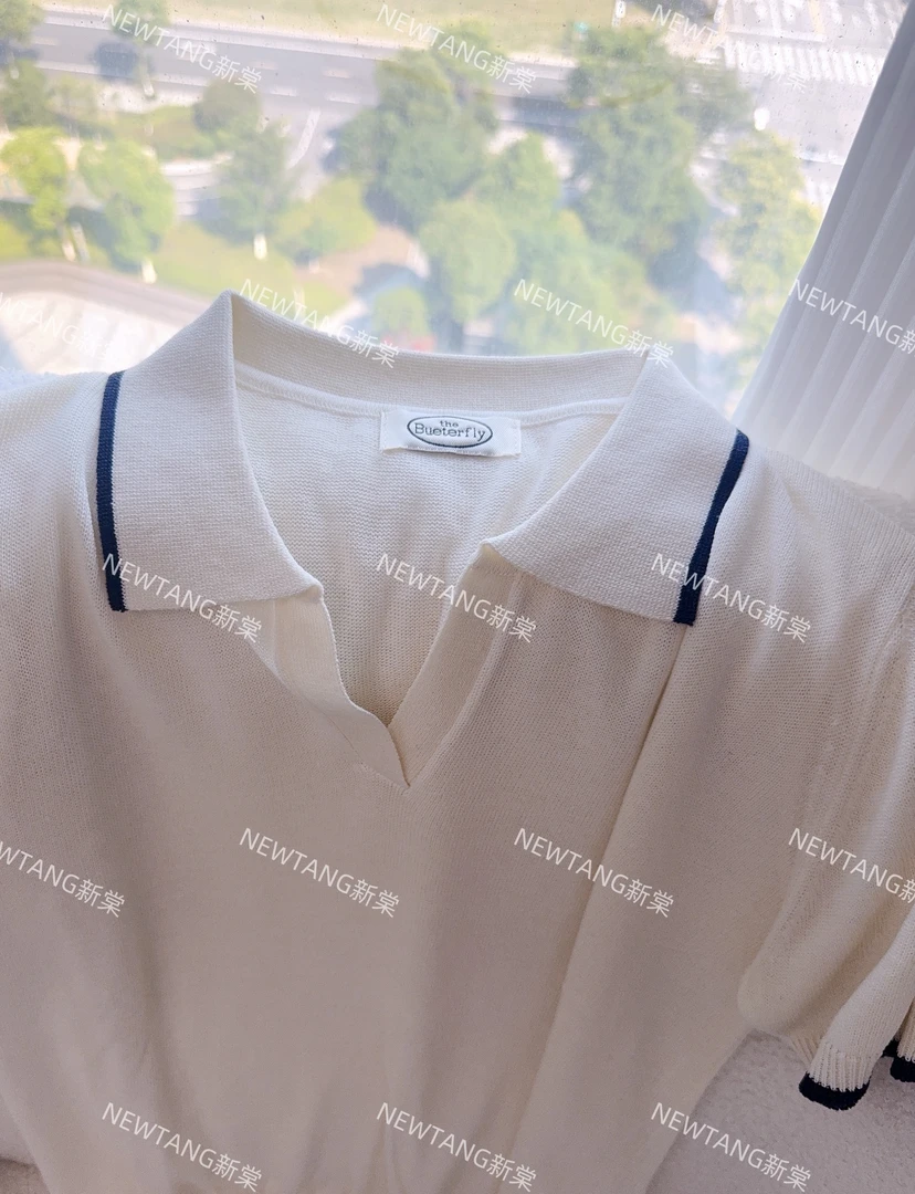 【都市白领】294高货洋气时尚撞边小V翻领夏季新款短袖