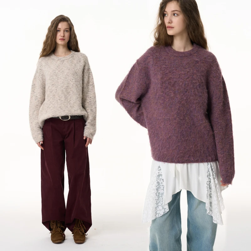 SEEKSIMPLE 慵懒假期 花纱圆领套头毛衣D0621