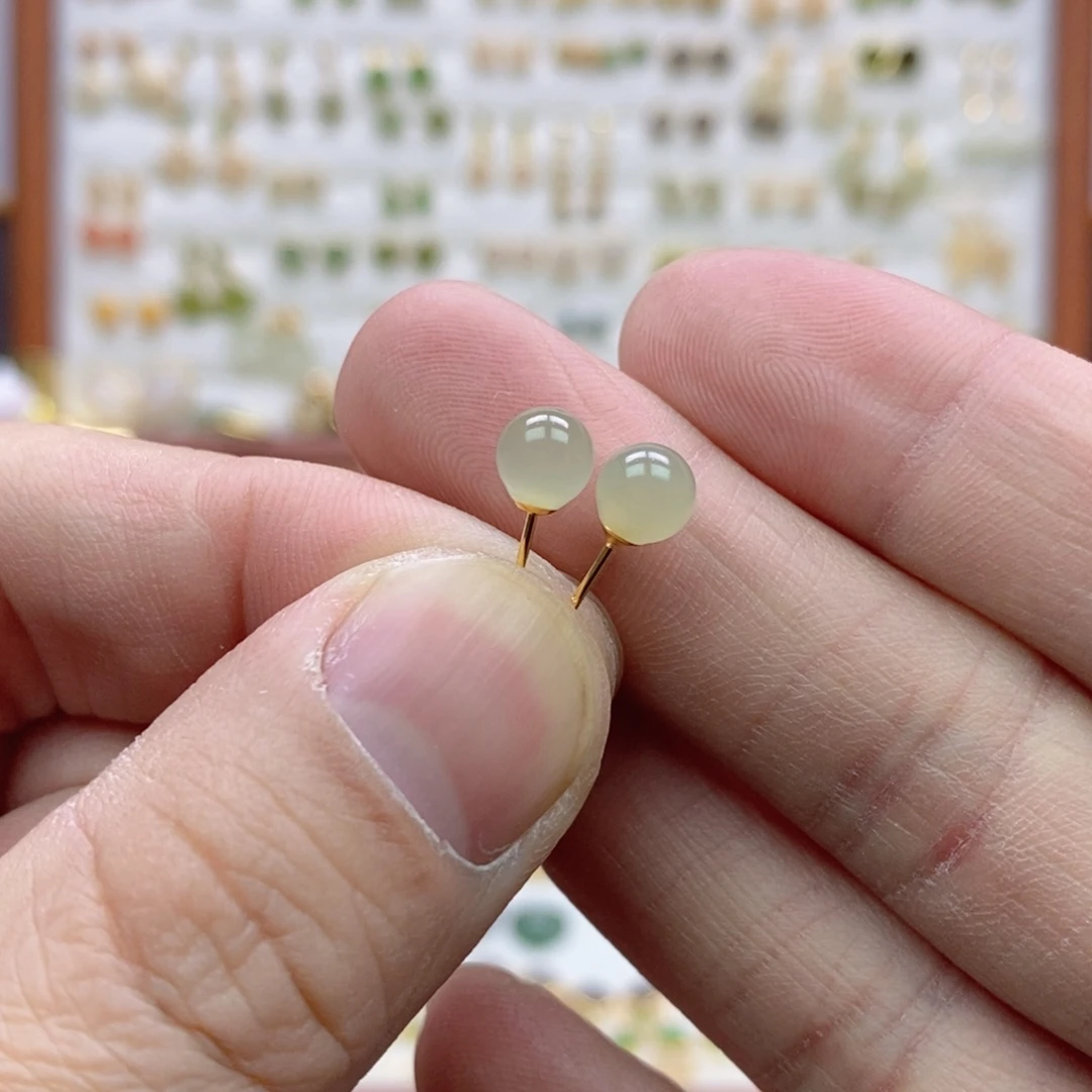 @****和田玉银S925镶嵌耳饰