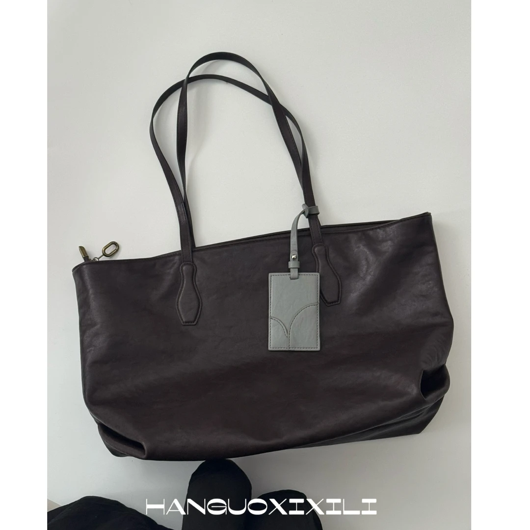 韩国西西里 真皮小众大容量托特包女2025秋冬新款通勤单肩包大包