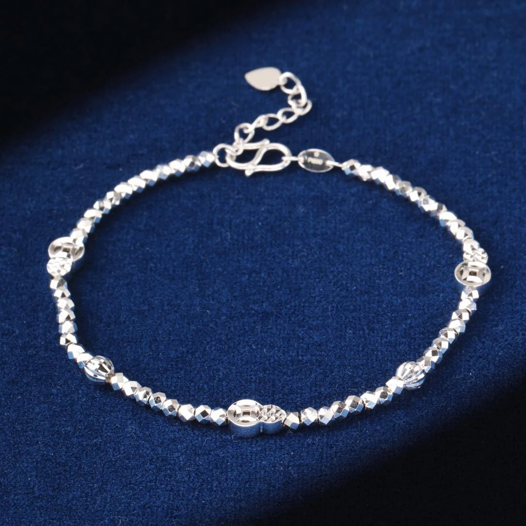 Pt950铂金蹦迪珠铜钱宝葫芦女士简约时尚可调节气质白金手链