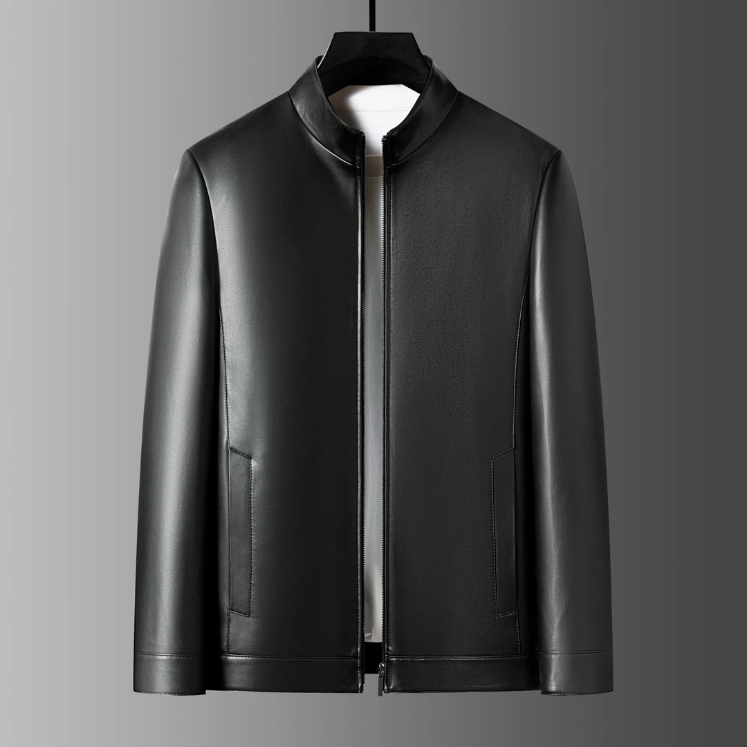 男士秋季新款真皮立领皮衣外套中年爸爸头层皮绵羊皮机车皮夹克