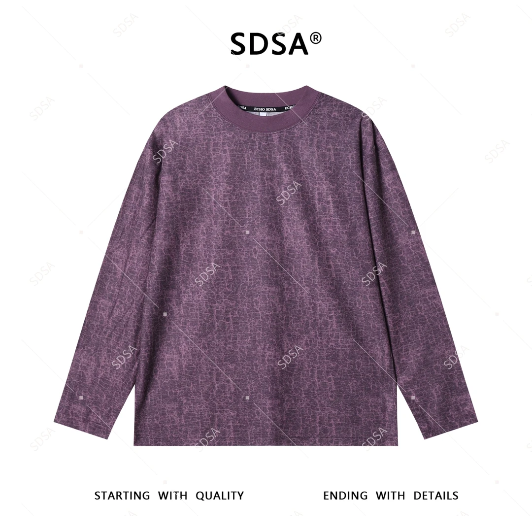 SDSA男士秋冬新款轻奢痞帅男装扎染简约肌理感圆领长袖T恤网红款
