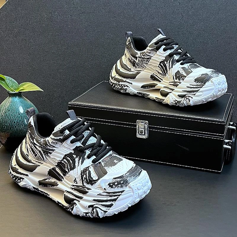 西瑞男士2025流行老爹鞋潮款个性涂鸦运动鞋男款厚底休闲鞋男潮鞋