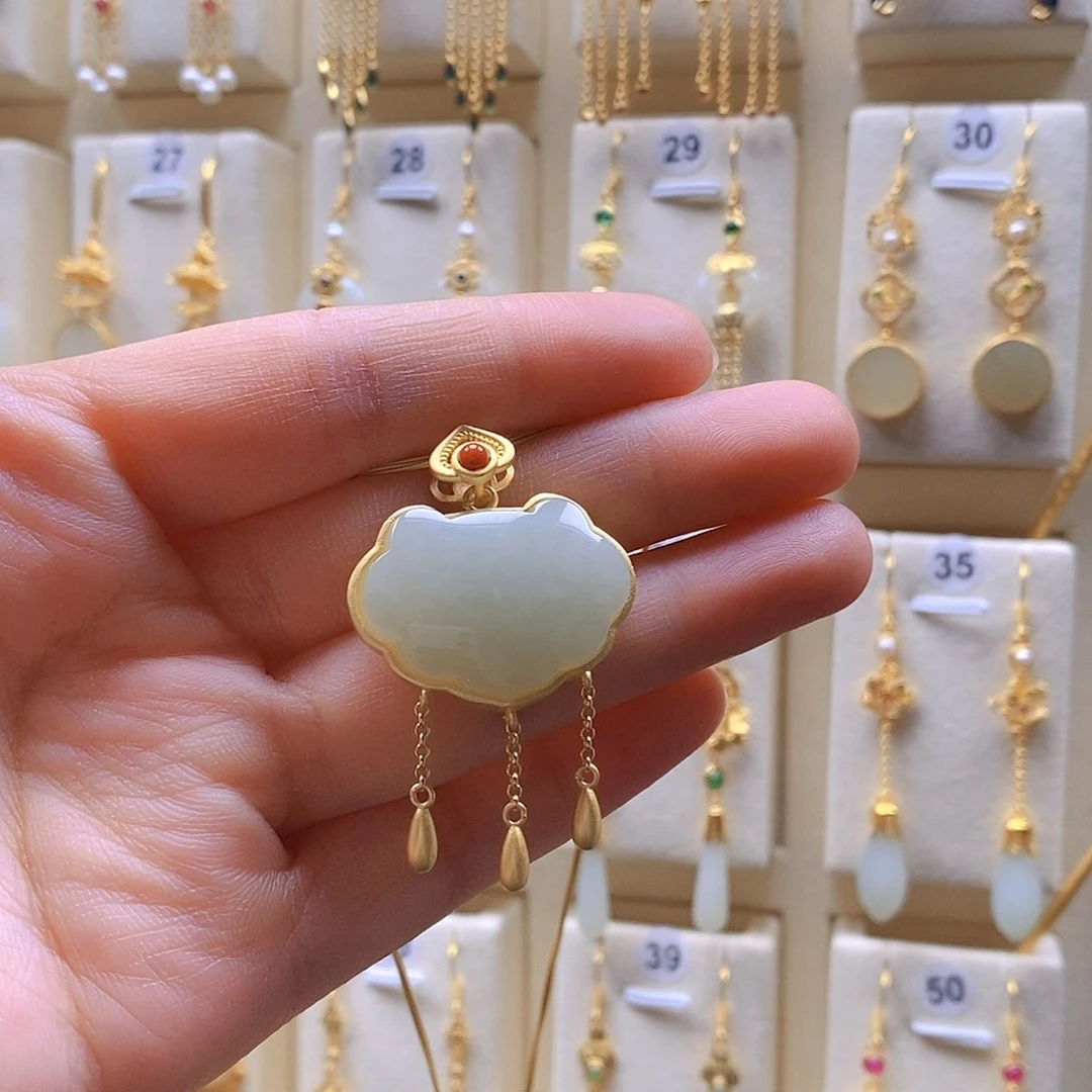 和田玉颈饰银S925镶嵌