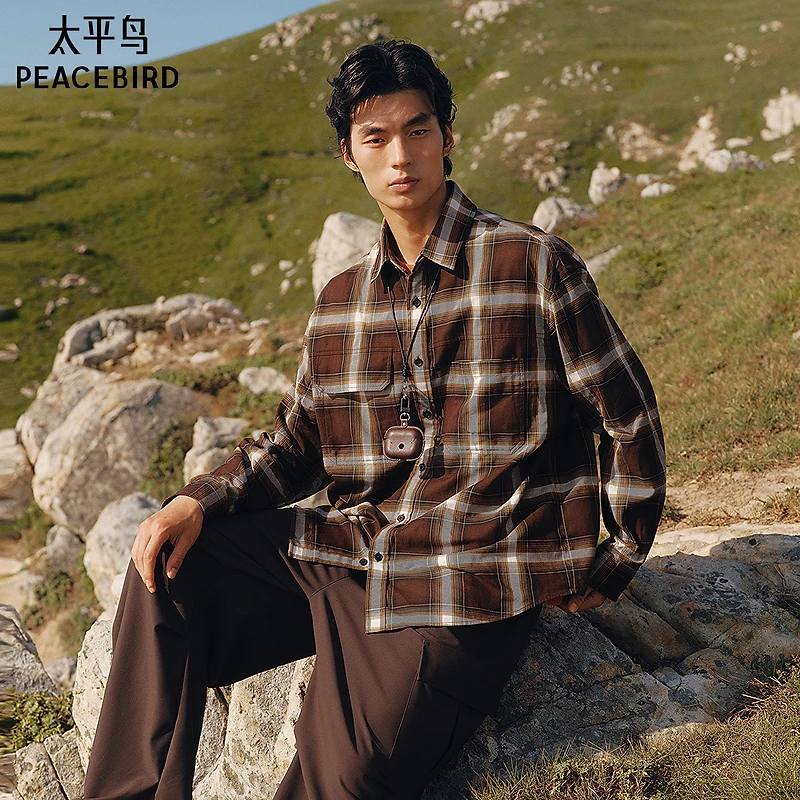 【商场同款】太平鸟男装 美式潮流格纹纯棉长袖衬衫 B2CHF3224