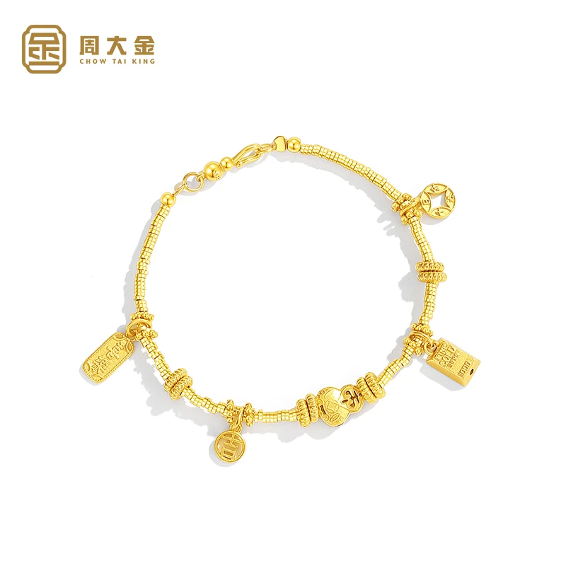 925银手链 周大金吉祥暴富葫芦盘缠手链女纯银手串复古轻奢风金色