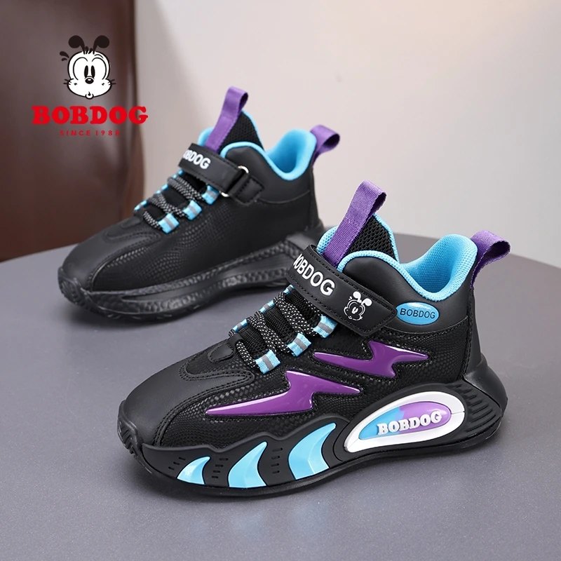 巴布豆男童鞋儿童运动鞋2025春秋新款防水皮面学生男孩百搭跑步鞋