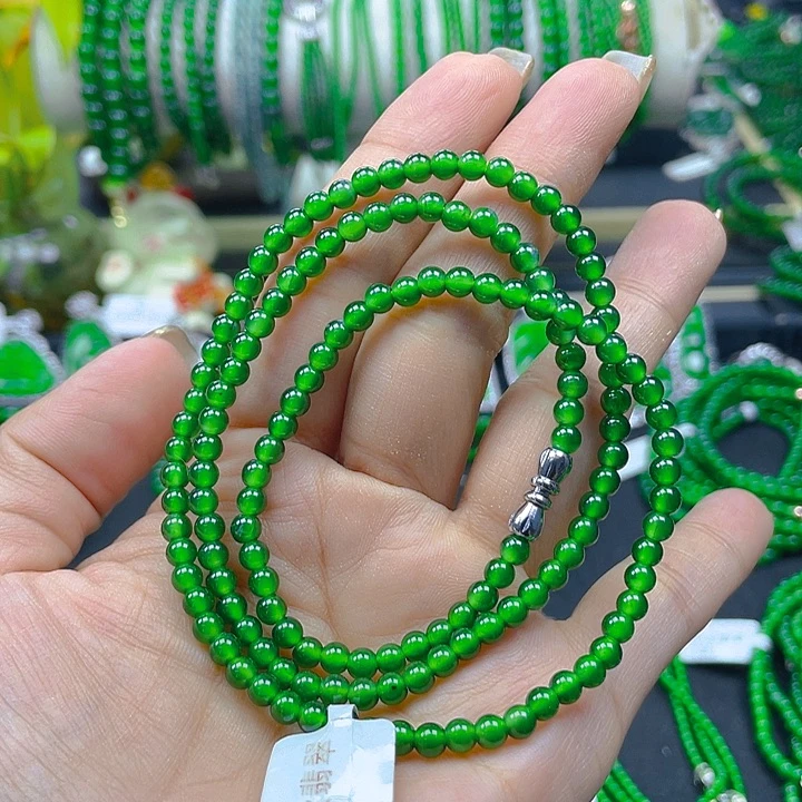 翡翠未镶嵌颈饰翡翠项链阳绿4