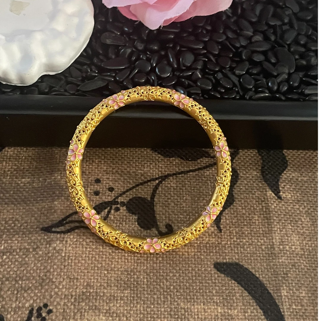 【小鹏黄金】足金999桃花朵朵珐琅工艺手镯卡7