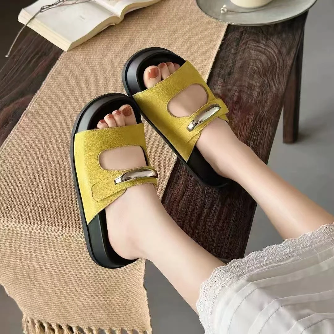 C5740 荧光绿  2025新款露趾厚底女一脚蹬休闲拖鞋