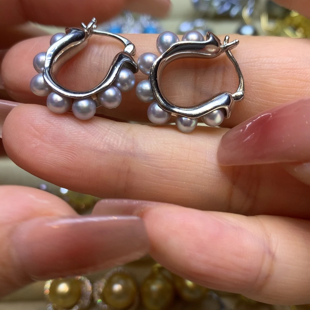 银S925镶嵌耳饰海水珍珠