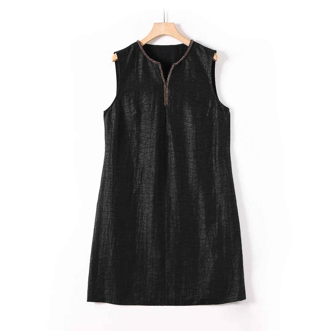 【澜亭絮絮】桑蚕丝香云纱宽松版手工穿珠连衣裙357192