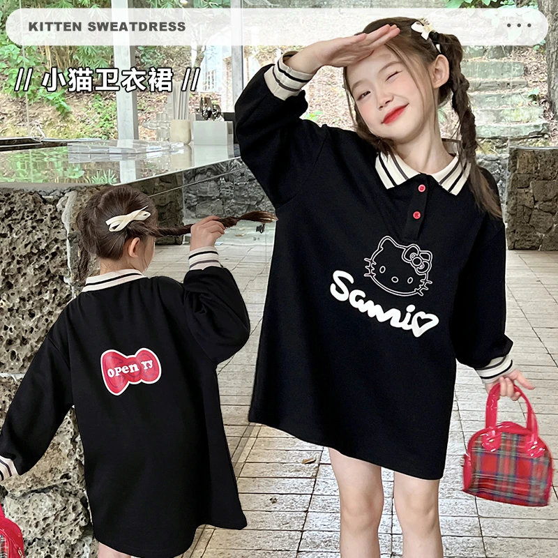 【清仓】童装女童polo领连衣裙秋装新款儿童卡通洋气长袖裙子韩版