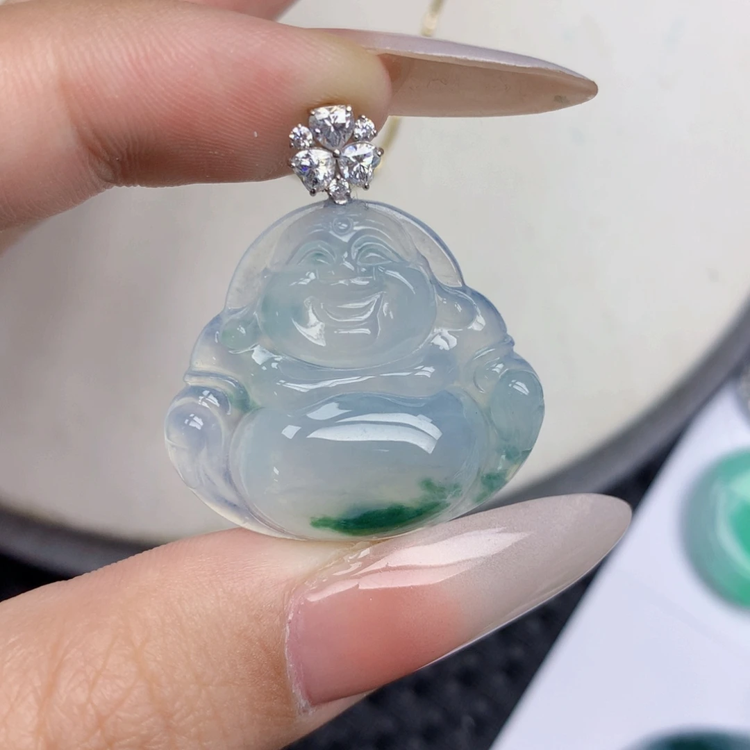 翡翠18K金镶嵌颈饰天然缅甸翡翠a货百元以上9元证书费自理