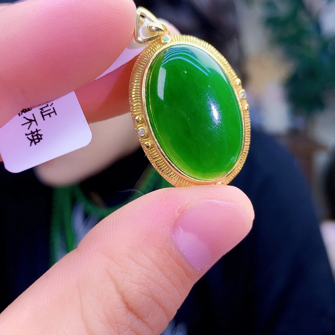 吊坠(不含链)银S925镶嵌和田玉（碧玉）吊坠