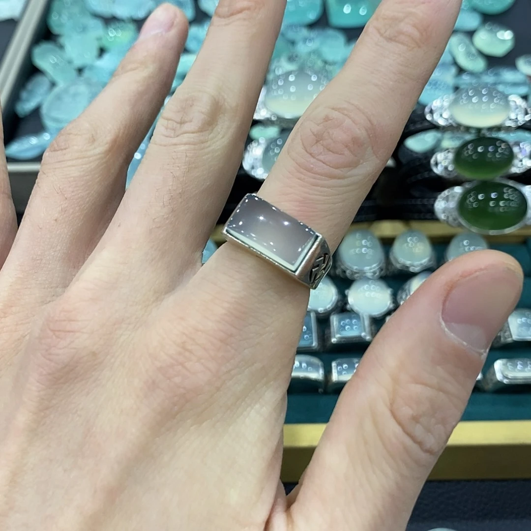 【闪购商品】蛇纹石玉戒指银S925镶嵌
