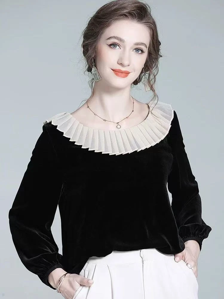 秋装2025新款荷叶娃娃领小香风法式时尚T恤名媛气质打底衫上衣女