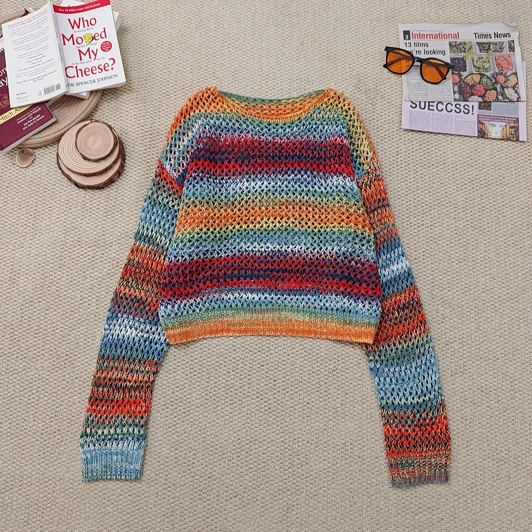 2025夏季新款条纹镂空防晒针织长袖2237