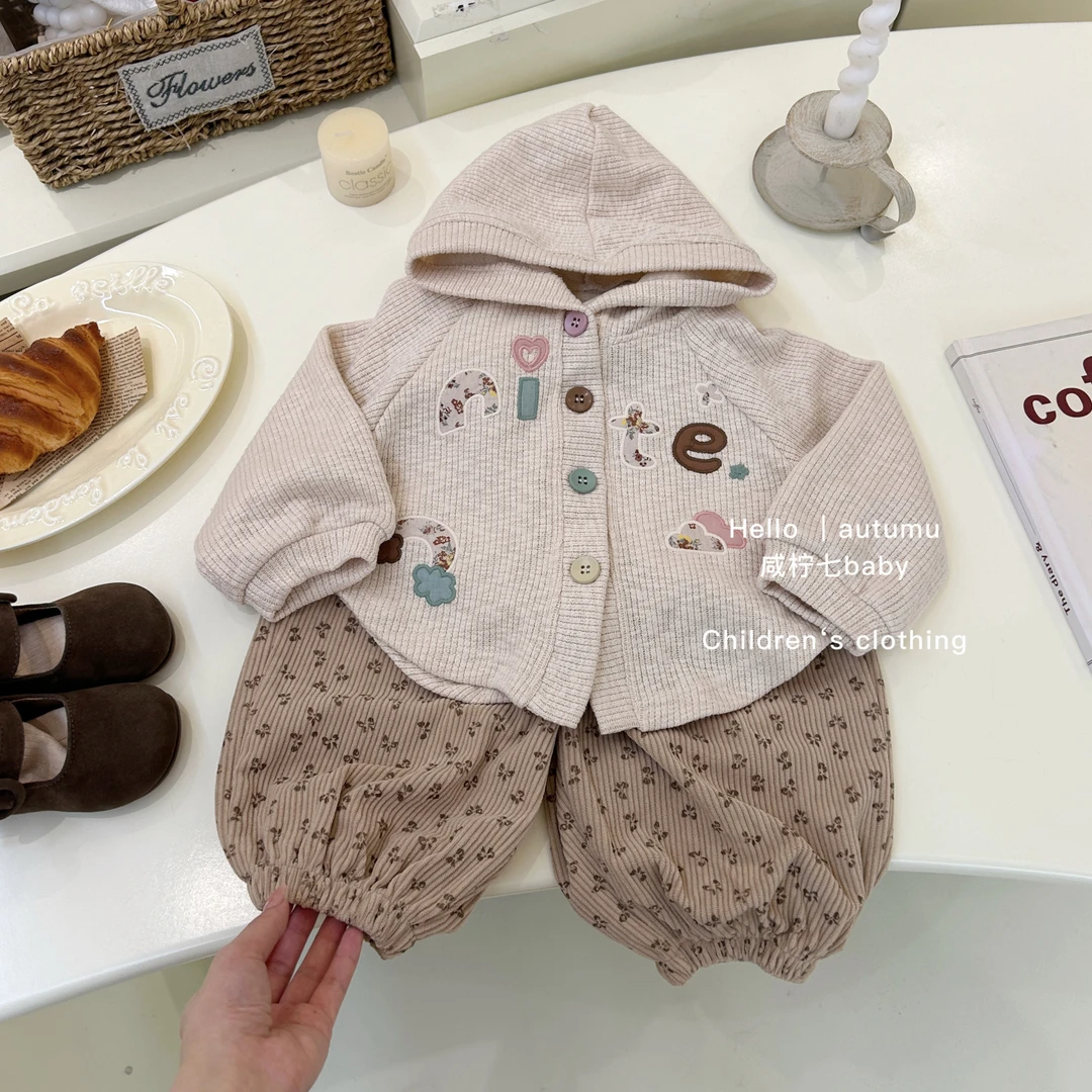 【现】女童小宝宝2024新款春秋装时尚儿童字母贴布刺绣连帽外套帽衫