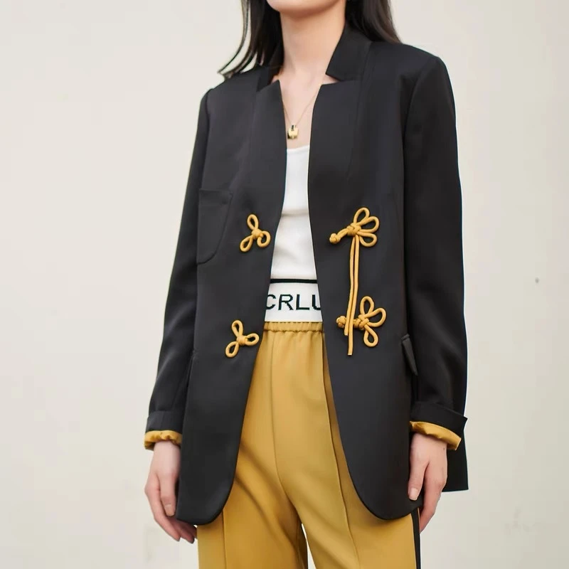 212秋季专柜新品汉派韩版时尚纯色盘扣中式西装外套F2清