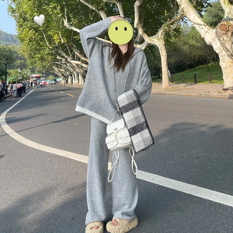 套装秋冬款2025新款慵懒风高级感针织时尚休闲连帽毛衣宽松两件套