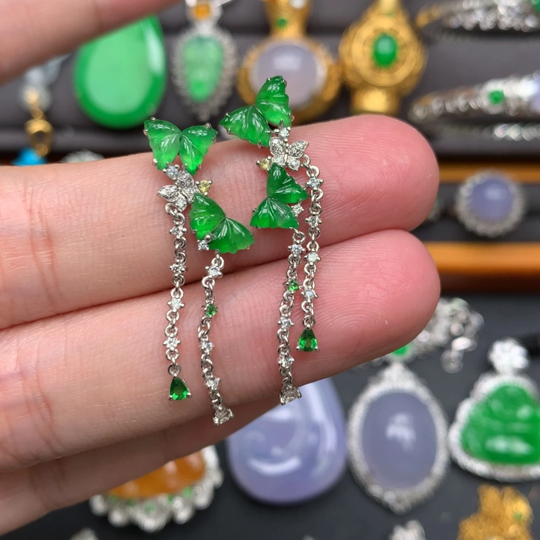 翡翠18K金镶嵌耳饰