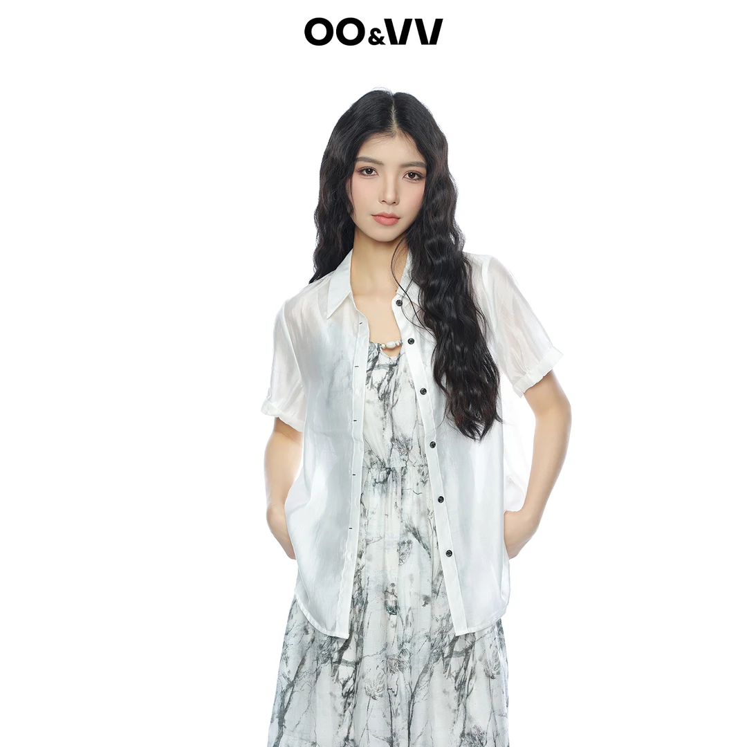 OO&VV法式防晒短袖薄款老钱风衬衫连衣裙排扣外套印花晕染芭比风