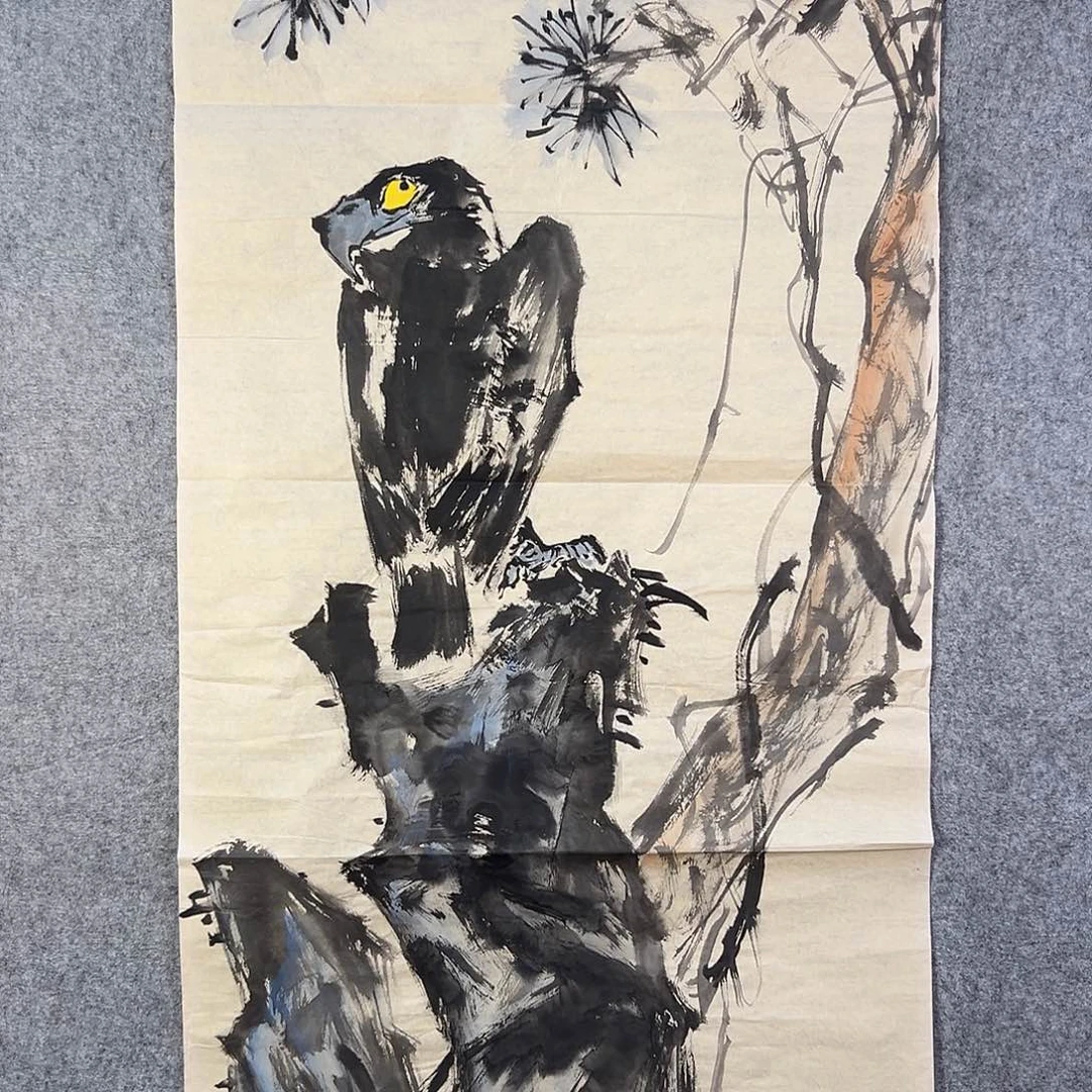 国画522 花鸟在树丛的顶端鸣叫叫声响
